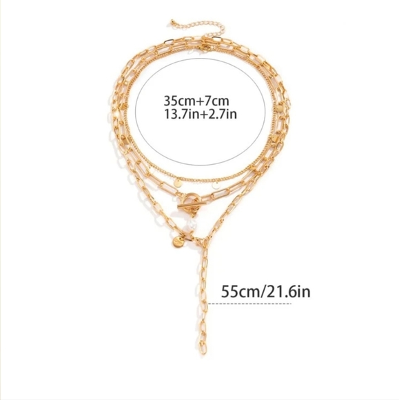 ⭐️⭐️NEW⭐️⭐️BEAUTIFUL!! Bohomeian Faux Pearl 3 Layer Disc Charm Necklace - Picture 5 of 16